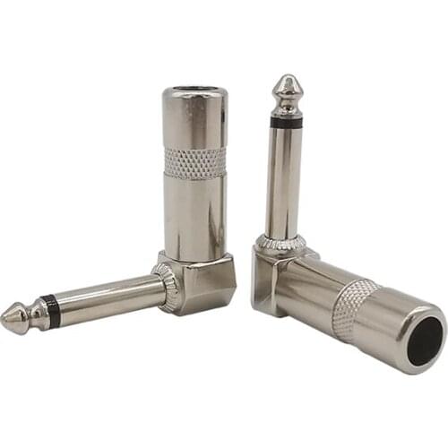 1/2Pcs L-shape Mono Audio Plug Nickel Plated 1/4 Inch 6.35 90 Degree Jack Right Angle Mono Phone Plug Guitar Audio Connector