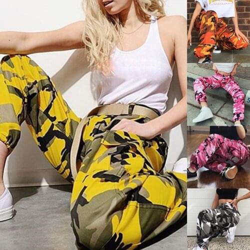 2020pants Women Casual Camouflage Print Elastic Sport Cargo Pants Ankle-Tied Trousers Cotton Spandex Womens Trousers Size S-3XL