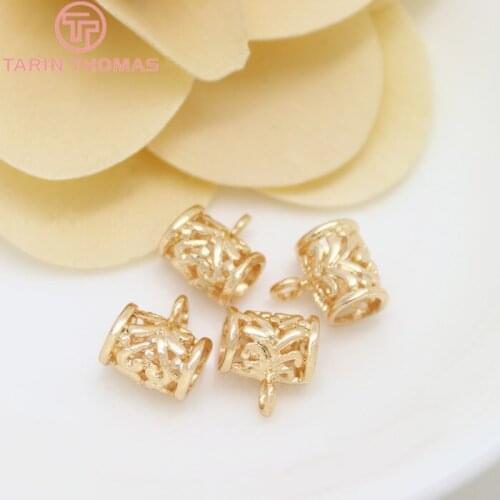 6PCS 9x11MM 24K Champagne Gold Color Plated Brass Large Hole Charms Connector High Quality Diy Jewelry Accessories