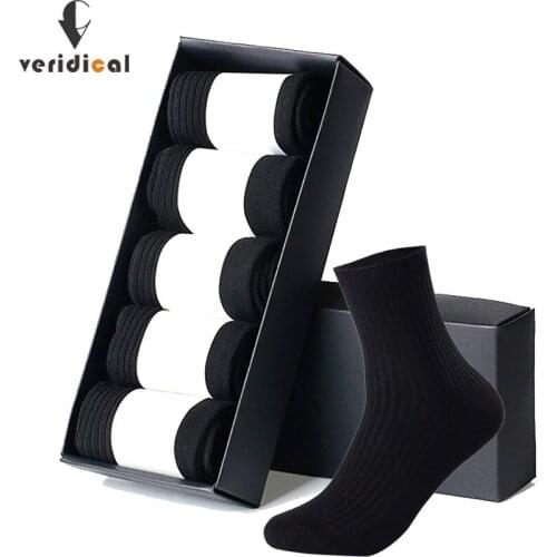 Veridical 5 Pairs/Lot Cotton Man Socks Long Business Solid Striped Calcetines Gentleman Sokken Work Thermo Socks Gifts For Men
