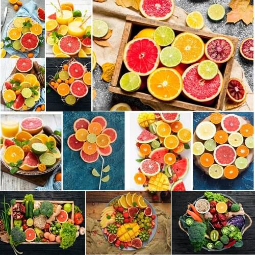 5D DIY Mosaic Diamond Painting "fruit Vegetables" New Square/Round Inlaid Rhinestone Embroidery Kitchen Landscape Decoration