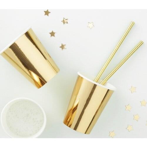6pcs Disposable Gold Silver Aluminum Film Paper Cups Hot Stamping Wedding Birthday Party Tableware Favors Eco-Friendly