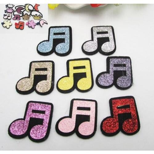 30PCS/Lot 3x3.3cm Shiny Musical note Padded Applique Crafts for Children Headwear Hair clip Accessories