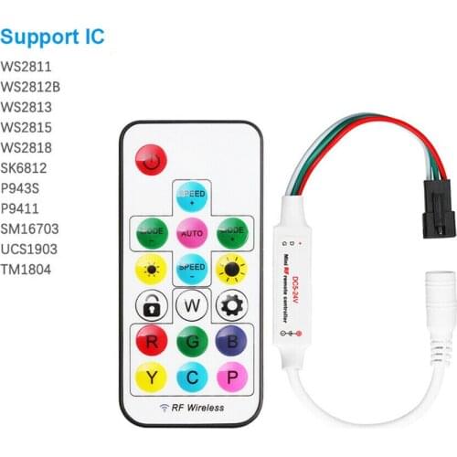 LED Controller 17Key RF Wireless Remote Control for WS2811 WS2812B SK6812 WS2813 WS2815 Full Dream Color RGB LED Strip light