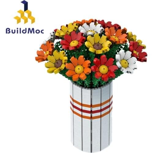 Buildmoc Creator Expert Flowers Bouquet Rose Chrysanthemum Friends MOC Potted Plants Building Blocks House Decor Toys For Girls