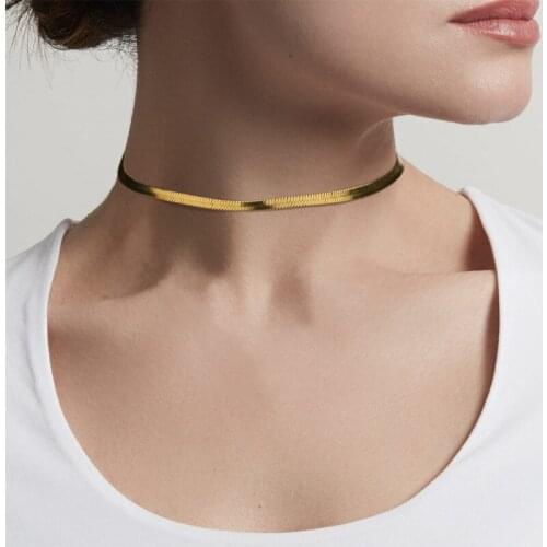 Classic Simple Stainless Steel Gold Silver color Snake Chain Collar Chokers For Women Fashion Jewelry Accessory Necklaces Choker