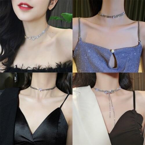 Zircon Crystal Choker Necklaces for Women Heart Butterfly Bow Rhinestone Necklace Party Wedding Statement Jewelry Gifts