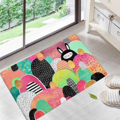 Colorful Flannel Floor Mats Living Rooms Anti-slip Carpet for Home Balcony Bedroom Kitchen Bathroom Rug Welcome Mats Front Door