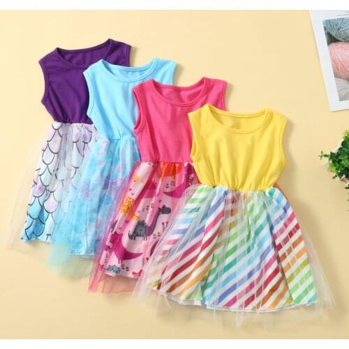 2021 Toddler Kids Girls Dress Rainbow Cartoon Dinosaur Printed Summer Dress Children Dresses For Girl Clothing Vestidos Verano