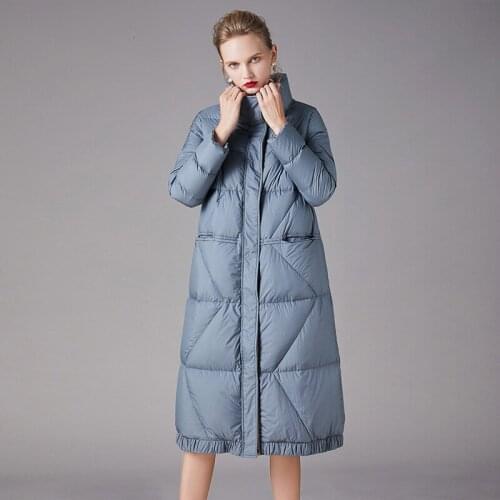 Long Duck Down Jacket Women Winter 2020 Outerwear Coats Quilted Waterproof Thick Warm Parkas Ladies Stand Collar Windproof Tops