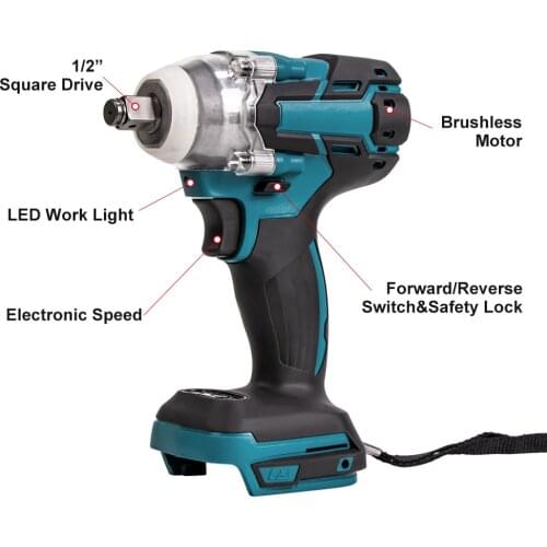 Brushless Impact Wrench 1/2 inch Cordless Electric Wrench Power Tool 520N.m High Torque Rechargeable For Makita Battery 2