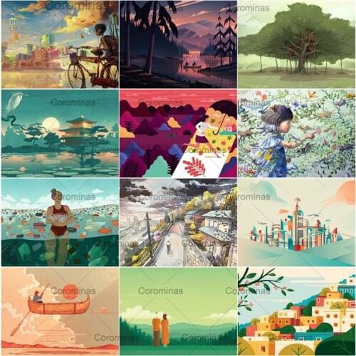 Character Landscape Cartoon Diamond Painting Fun Full Diamond Embroidery Cross Stitch Mosaic Rhinestone Home Decoration Gift Kit