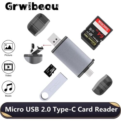 Grwibeou Micro USB 2.0 Type C to SD Micro SD TF Card Reader Adapter Accessories OTG Cardreader Smart Memory SD Card Reader