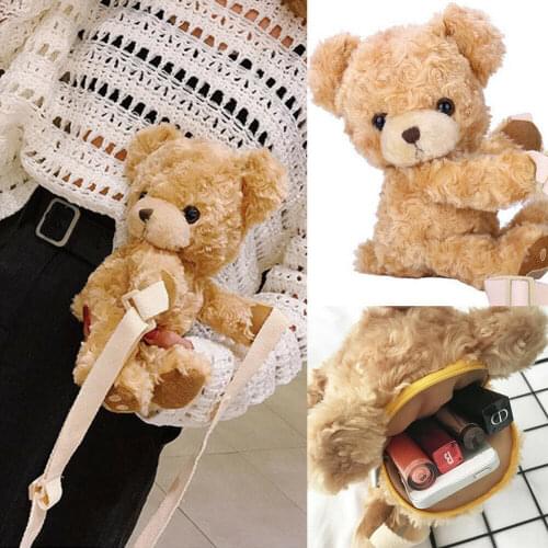 Faux Fur Bear Head Purse Cute Cartoon Female Handbag Fluffy Teddy Shoulder Bag