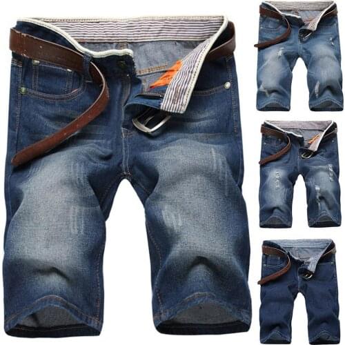 Men Stretchy Ripped Skinny Biker Jeans Destroyed Hole Taped Denim Scratched High Quality Jean five-point pants