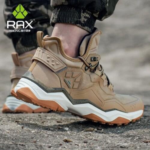 RAX Mens Waterproof Hiking Anti-slip Trekking Multi-terrian Mountaineer Shoes for Winter Breathable Warming of Genuine Leather