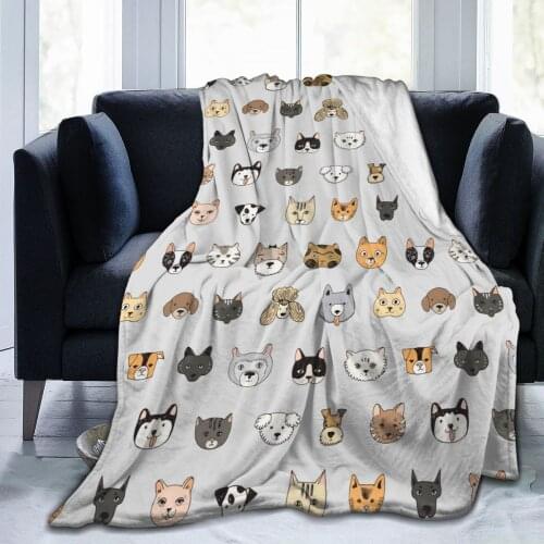Soft Warm Fleece Blanket Cats And Dogs Animal Pattern Winter Sofa Plaid Throw 3 Size Light Thin Mechanical Wash Flannel Blankets