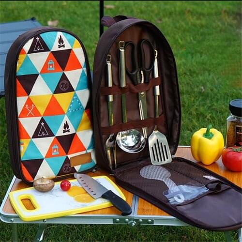 7pcs/set Camping Kitchenware Set Barbecue Tool Set Portable Cookware Barbecue Kit for Outdoor Travel Camping NOV99
