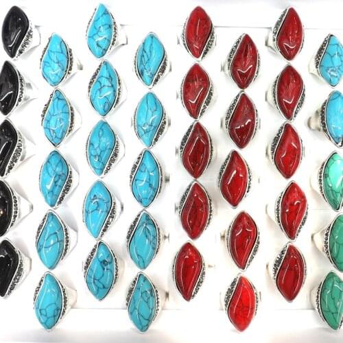 Irregular Shape Antique Turquoises Rings Mixed Color Red Blue Green 50pcs/pack
