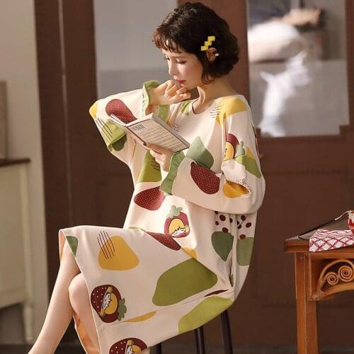 2021Spring Autumn New Womens Nightdress Loose Long Sleeve Nightdress Home Service Sexy Sleepwear Women Night Gown Sleep Tops