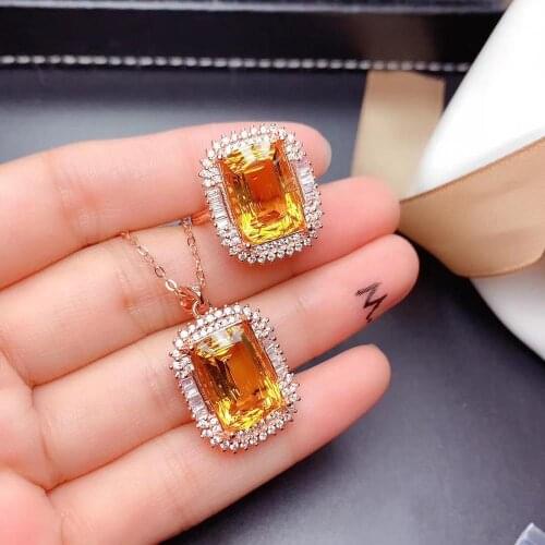 New Arrival Real and Natural Real natural citrine jewelry set Natural Real citrine 925 sterling silver 1 pendant, 1 ring