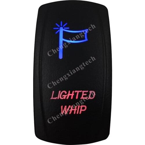 Lighted Whip Rocker Switch 5 Pins SPST On/Off Blue & Red Led 20A/12V 10A/24V Toggle Switch for Cars,Trucks, RVs, Boats