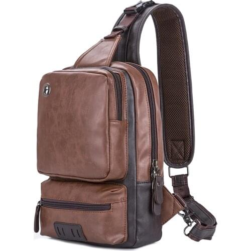 Fashion Mens Backpack High Quality PU Leather Chest Bag high quality Backpack Fashion Pockets Men Travel Backpack Bag Male Bag
