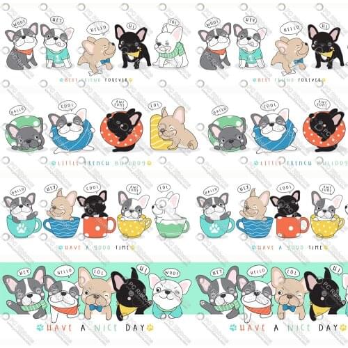 Cute Bulldog Cartoon 1-1/2" Printed Lanyard/Grosgrain/Satin Design Customized Ribbon for Bow DIY Hair Craft Supplies Sewing