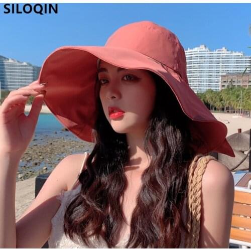SILOQIN Foldable Summer Womens Hat 2021 New Style Bow Decoration Oversized Brim Sun Hats UV Protection Beach Hat Travel Hat