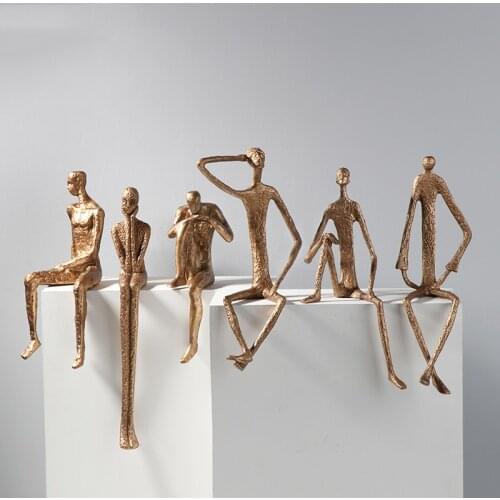 Modern Creative Black Golden Metal Figure Sculpture Study Cast Iron Decoration Home Model House Soft Decoration Crafts Ornaments