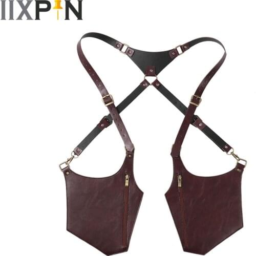 Medieval Leather Shoulder Holster Suspender Bags Vintage Phone Wallet Double Pocket Holster Festival Viking Pirate Costume Purse