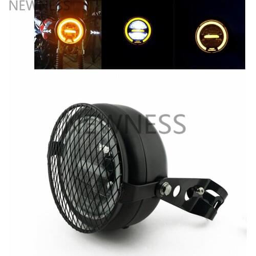 LED Motorcycle Headlight Head Lamp Front Light For Harley Cafe Racer Old School Side Mount Bracket Lampshade Light Cover