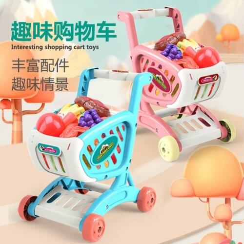 Mini Supermarket Shopping Cart Trolley Push Toys Simulation Fruits Vegetables Pretent Play Groceries Toy For Boy Girls Kids Gift
