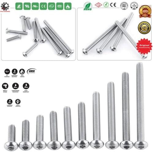 M3 Hex Socket Screw,Button Head Hex Socket ,304 Stainless Steel Machine Screw Bolt Fastener,Wood Furniture Screw,Nut Hex Socket