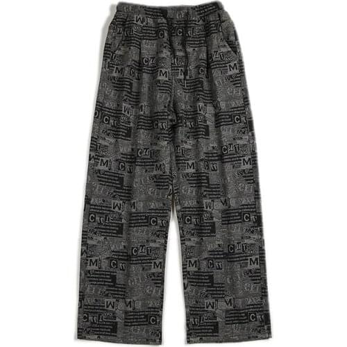 Newspaper Like Knitted Jeans Mens 2020 New Ins Retro High Street Wide Leg Wide Rope Couple Casual Pants Womens