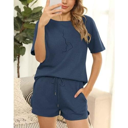 Homewear Ladies Comfortable Casual Outfits for Women Pajama Sets Cotton Simple Short Pyjamas Women Print Short Sets Sleepwear