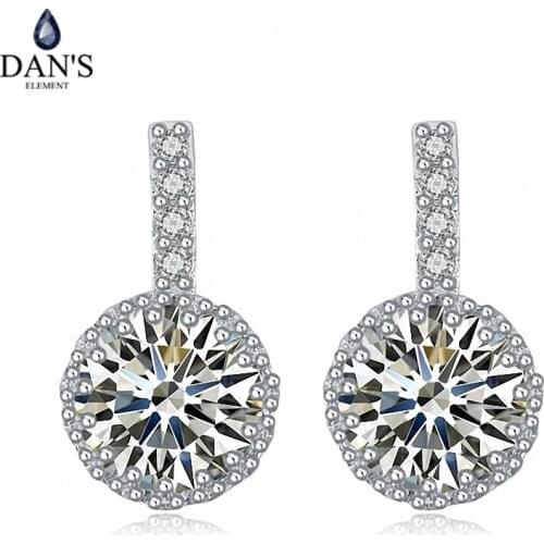 DANS 2 Colors Real Big Brand AAA Zirconia Simple Micro Inlays Fashion Stud Earrings for Women Round 111241white