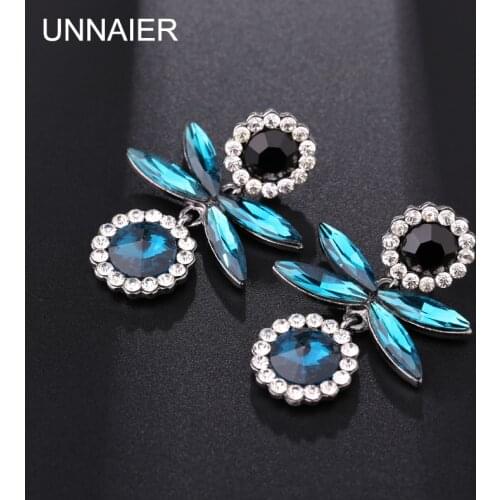 UNNAIER fashion sweet romantic blue Semi-precious stones earring Female Prevent allergy Rhinestone Ear jewelry