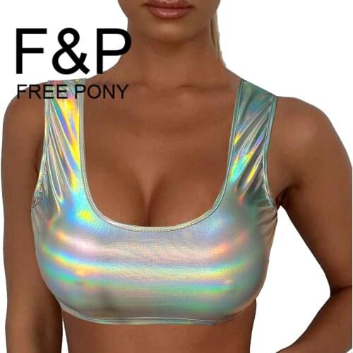Silver Holographic Women Crop Top Rave Festival Top Clothes Outfits Laser Hologram Foil Fabric Women Tank Top