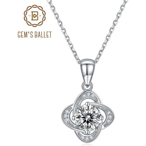 GEMS BALLET Sterling Silver Twist Circle Pendant Necklace For Women Wedding with Round D Color 6.5mm 1.0Ct Moissanite
