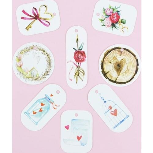 50pcs Paper Gift Hang Tag Thank You Flower Heart Label Tags Wedding Party Valentines Day Cookies Candy Gift Packing Label Decor
