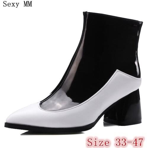 Spring Autumn Women Ankle Boots Square High Heel Woman Short Boots Ladies Shoes botas Plus Size 33 - 40 41 42 43 44 45 46 47