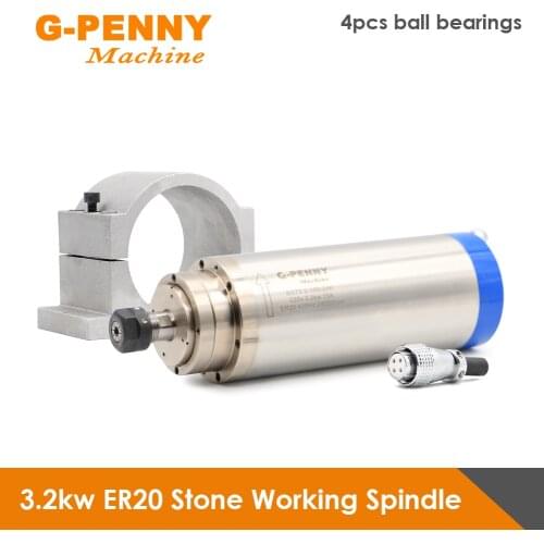 3.2kw ER20 Water Cooled spindle motor 4pcs ball bearings 220v/380v 100*250mm Stone working CNC Router engraving & Bracket 100mm