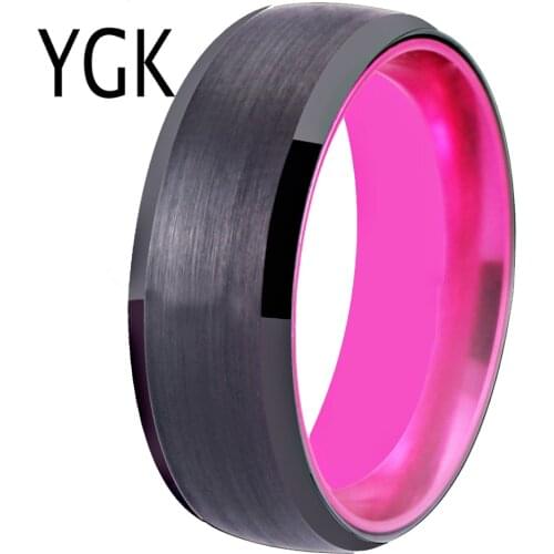 Rings For Women 8MM Wedding Band Black Tungsten with Pink Aluminum Ring Tungsten Engagement Ring for Men Anniversary Party Rings