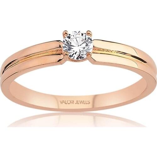 Valori Jewels 0.25 Carat, Zirconia White Round Gemstone, Rose Gold Plated, Sterling Silver Solitaire Ring