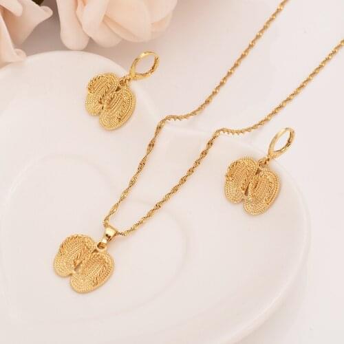 Dubai India Ethiopian Set Jewelry Necklace pendant Earring jewelry Habesha Girl Gold shoes African Bridal Sets best gift women