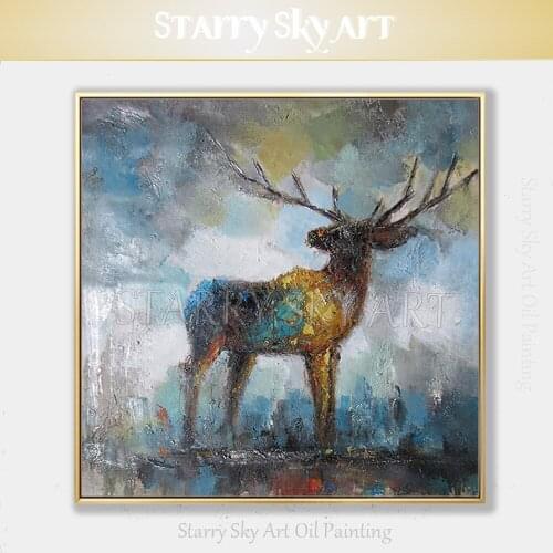 Beautiful Wall Art Hand-painted High Quality Modern Abstract Deer Acrylic Painting on Canvas Abstract Reindeer Acrylic Painting