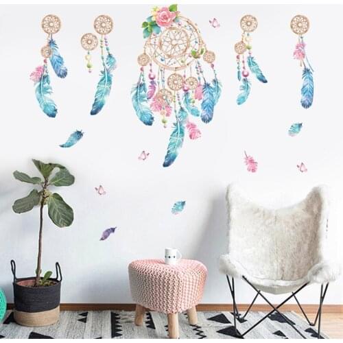 Colorful Feather Wall Stickers Catch Monternet Dream Catcher Art Design Decal Home Decoration Living Room Kid Room Door Sticker