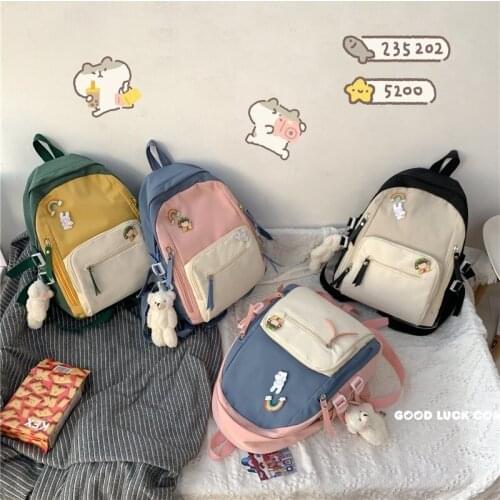 Fashion womens backpack Contrast Color Nylon SchoolBag for girls 2021 Cute Large-capacity travel anti-theft travel Book Bag