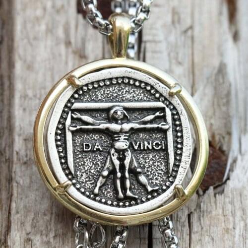 Vitruvian Necklace Man Psychology Pendant Renaissance Style Da Vinci Science Artist Jewelry Gifts Dropships